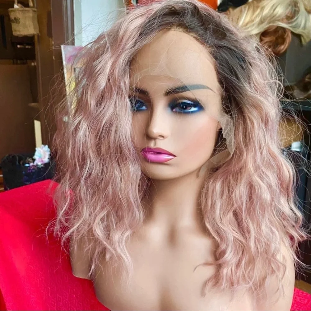 Peachy pink/dusty rose lace front wig